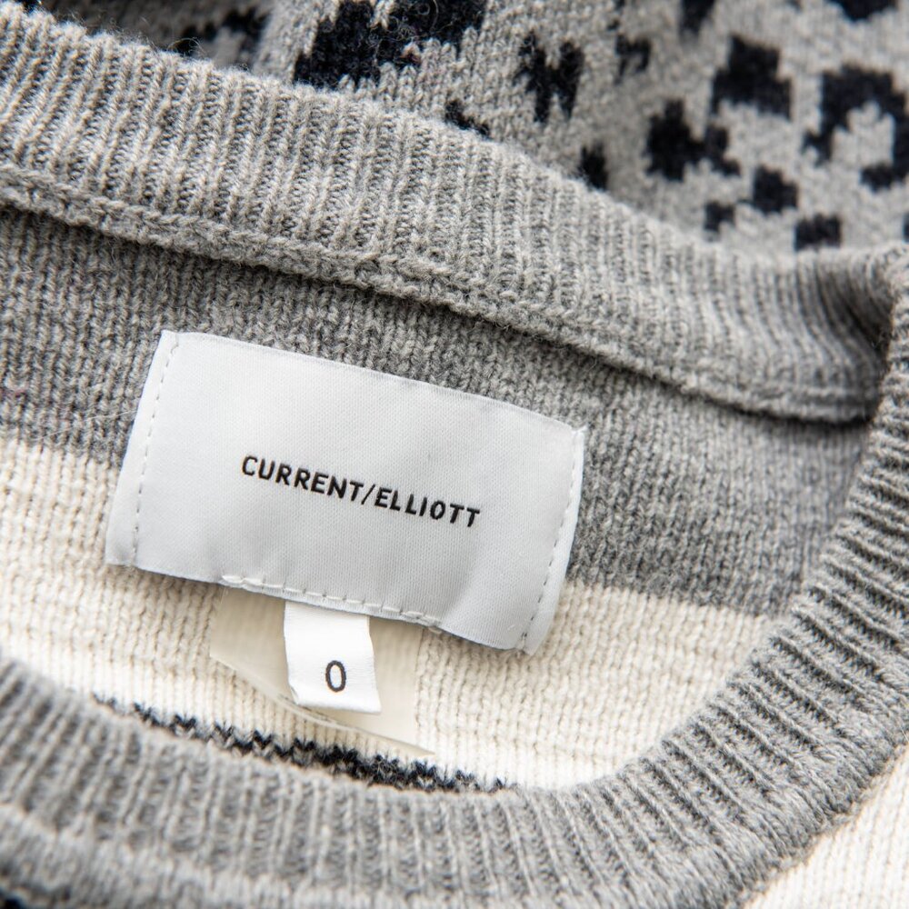 Current/Elliott The Duvall Sweater Animal Leopard Print Cream Grey Size 0 XS - Picture 4 of 6